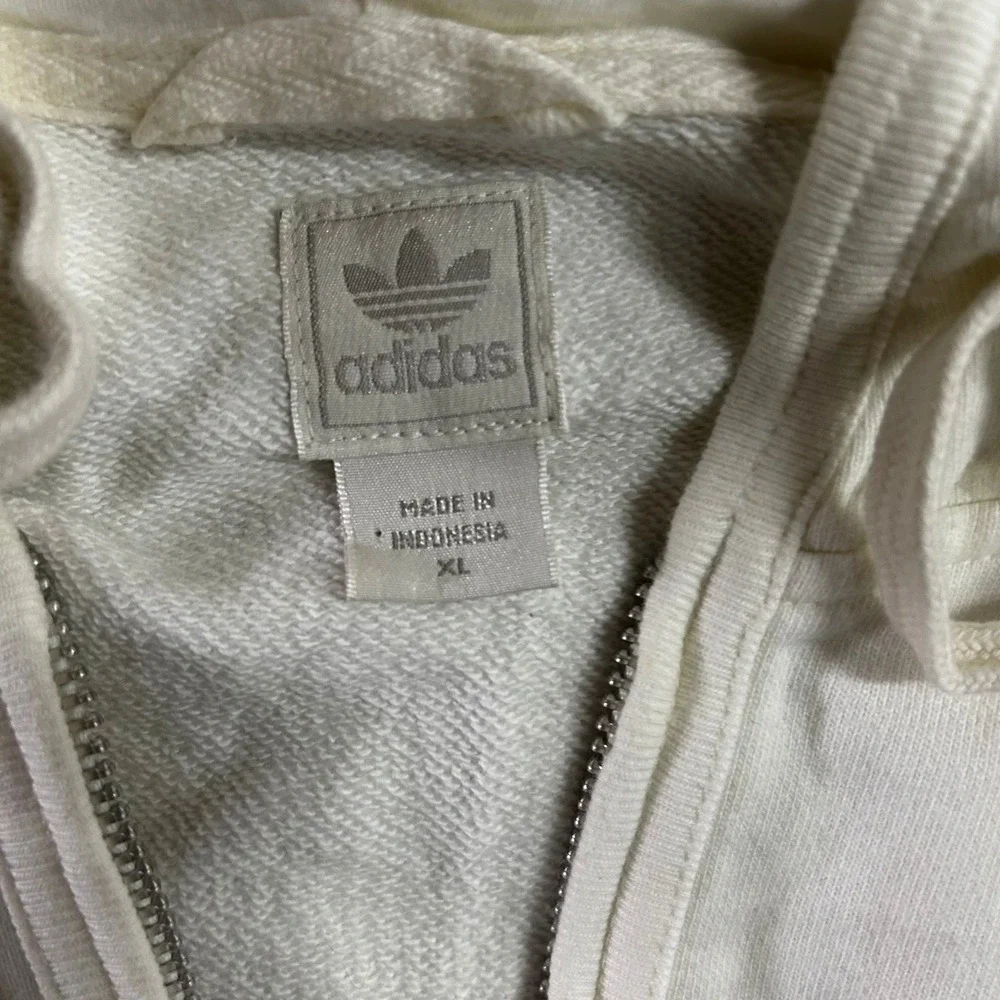 Adidas Hoodie Mens Size XL Cream White Full Zip Trefoil Three Stripe Athletic